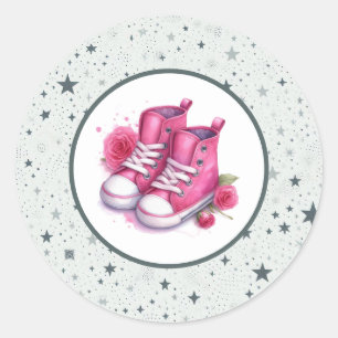 Roze Baby Hoge Topjes Baby shower Ronde Sticker