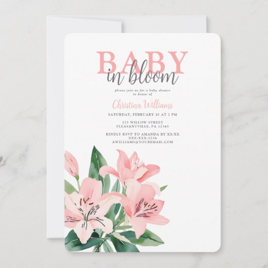 Roze Baby in Bloom Girl Baby shower Kaart (Voorkant)