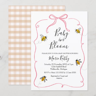 Roze Baby in Bloom Rustic Bee Daisy Invitation Kaart