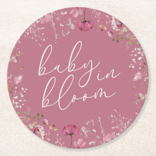 Roze Baby In Bloom Wildflower Baby Shower Ronde Kartonnen Onderzetter