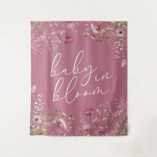 Roze Baby In Bloom Wildflower Baby Shower Wandkleed