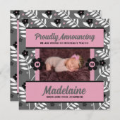 Roze Baby in Floral met Baby Foto Aankondiging (Voorkant / Achterkant)
