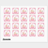 Roze Baby in paraplu Vierkante Sticker (Vel)