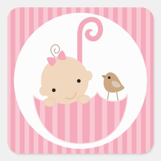Roze Baby in paraplu Vierkante Sticker (Voorkant)