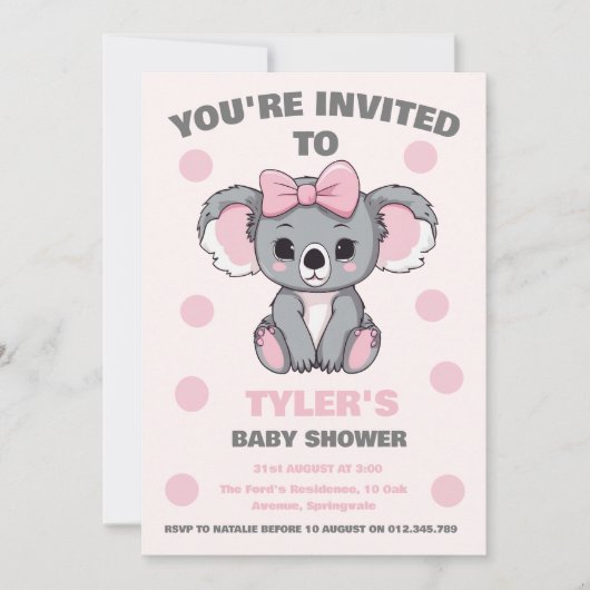 Roze Baby Koala Beer Kaart (Voorkant)
