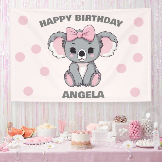 Roze Baby Koala Beer Spandoek (Feest)