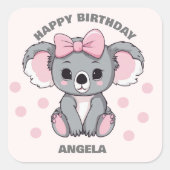 Roze Baby Koala Beer Vierkante Sticker (Voorkant)