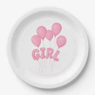 Roze Baby Meisje Ballon Feest - Mooie Kinderkamer  Papieren Bordje
