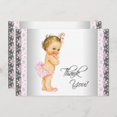 Roze  Baby Meisje Dank je Bedankkaart (Voorkant / Achterkant)