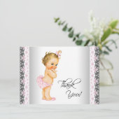 Roze  Baby Meisje Dank je Bedankkaart (Staand voorkant)