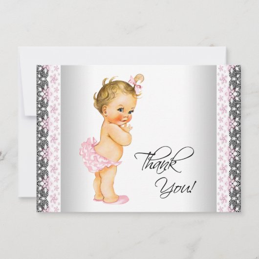 Roze  Baby Meisje Dank je Bedankkaart (Voorkant)