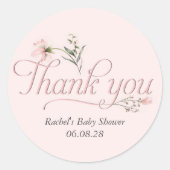 Roze Baby Meisje Douche Elegant script dank u Ronde Sticker (Voorkant)
