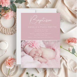 Roze Baby Meisje Foto Doop Kaart