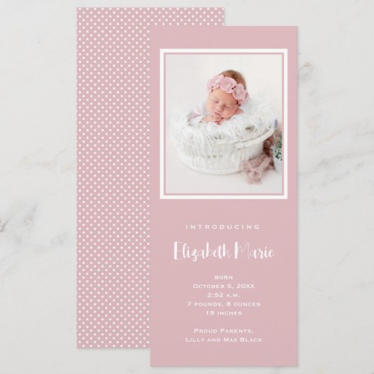 Roze Baby Meisje Foto Geboorte Aankondiging (Voorkant / Achterkant)