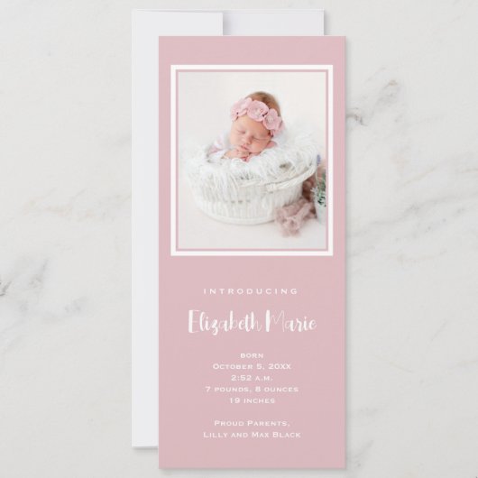 Roze Baby Meisje Foto Geboorte Aankondiging (Voorkant)