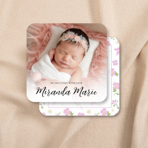Roze Baby Meisje Foto Sjabloon Bloemen