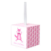 Roze Baby Meisje Fox Custom Eerste Kerstmis Kubus Ornament (Achter hoekig)