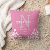 Roze Baby Meisje Geboorte Stats Daisy Monogram Kin Kussen (Deken)