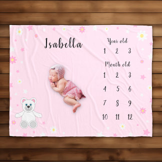 Roze Baby Meisje Milestone Fleece Deken