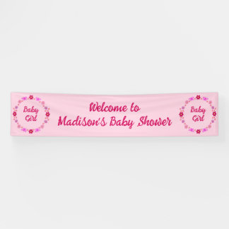 Roze Baby Meisje Vlinders en Bloemen Baby shower Spandoek