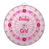 Roze Baby Meisje Vlinders en Bloemen Custom Dartbord (Voorkant)