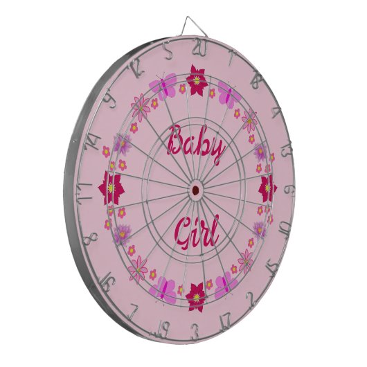 Roze Baby Meisje Vlinders en Bloemen Custom Dartbord (Voorkant Links)