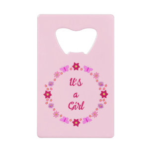 Roze Baby Meisje Vlinders en Bloemen Custom Kredietkaart Flessenopener