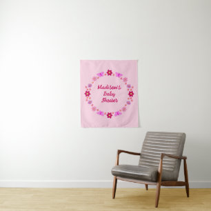 Roze Baby Meisje Vlinders en Bloemen Op Maat Wandkleed
