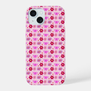 Roze Baby Meisje Vlinders en Bloemen Patroon iPhone 15 Hoesje