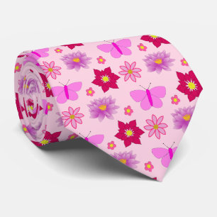 Roze Baby Meisje Vlinders en Bloemen Patroon Stropdas
