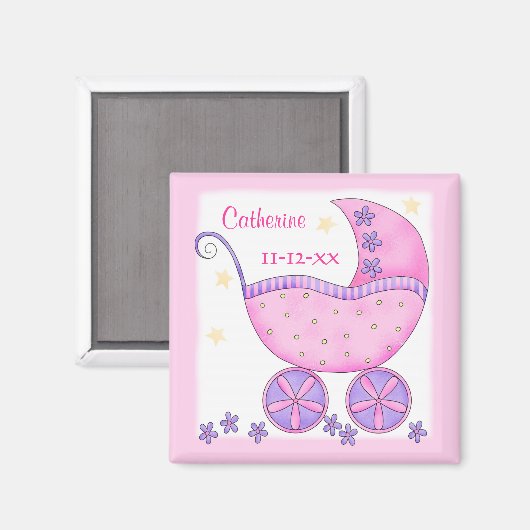 Roze Baby Naam wagonlading geboortedatum Aangepast Magneet (Voorkant / Achterkant)