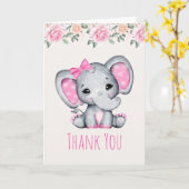 Roze Baby Olifant en Rozen Border Bedankt Kaart (Gele Bloem)