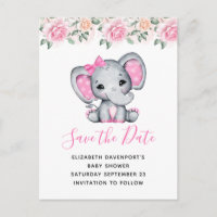 Roze Baby Olifant en Rozen Border Save the Date