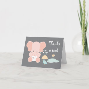 Roze Baby olifant en vogel Baby shower Dank u Bedankkaart