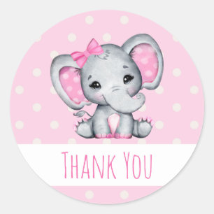 Roze Baby Olifant met Polka Dot Ears Dank je Ronde Sticker