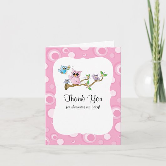 Roze Baby Owl Baby shower Dank u Bedankkaart (Voorkant)