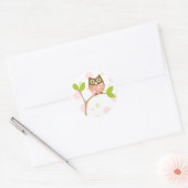 Roze Baby Owl Ronde Sticker (Envelop)