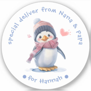 Roze Baby Penguin Kerstmis voor Kids Gift Label