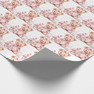Roze Baby Peuter Teddy Bear Gift Wrapping Paper Cadeaupapier