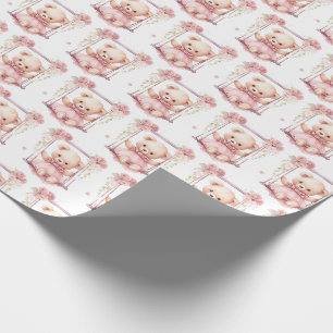 Roze Baby Peuter Teddybeer Cadeaupapier