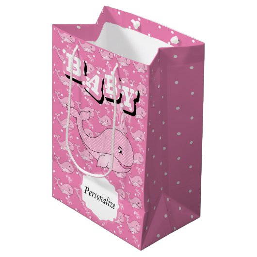 Roze Baby Polka Dotted Whale Medium Cadeauzakje (Voorkant Gekanteld)