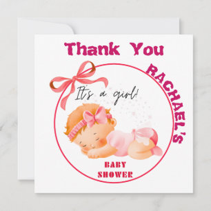 Roze baby shower, baby meisje shower bedankkaart