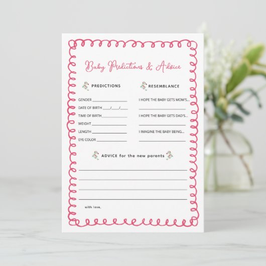 Roze Baby shower Baby Voorspelling en Advies Kaart (Staand voorkant)