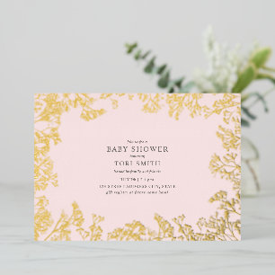 Roze baby shower 'Baby's Breath' Folie Uitnodiging