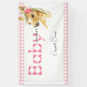 Roze Baby shower Banner Gingham Horse (Verticaal)