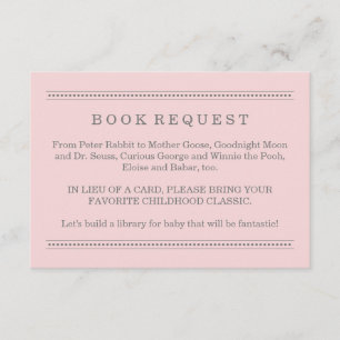 Roze Baby shower Book Request Informatiekaartje