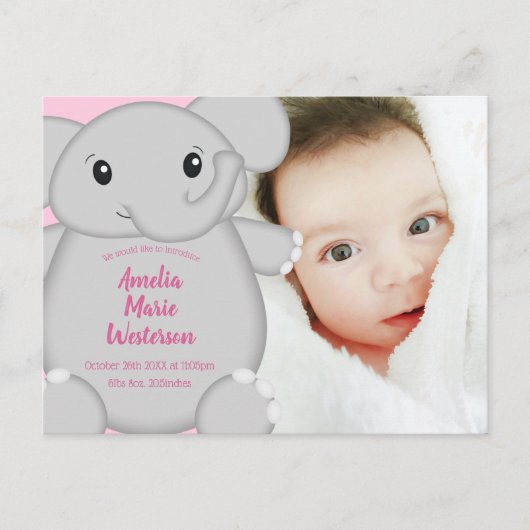 Roze Baby shower Briefkaart (Voorkant)