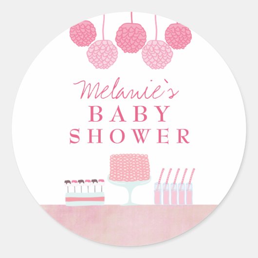 Roze Baby shower Dessert Table Label Label sticker (Voorkant)