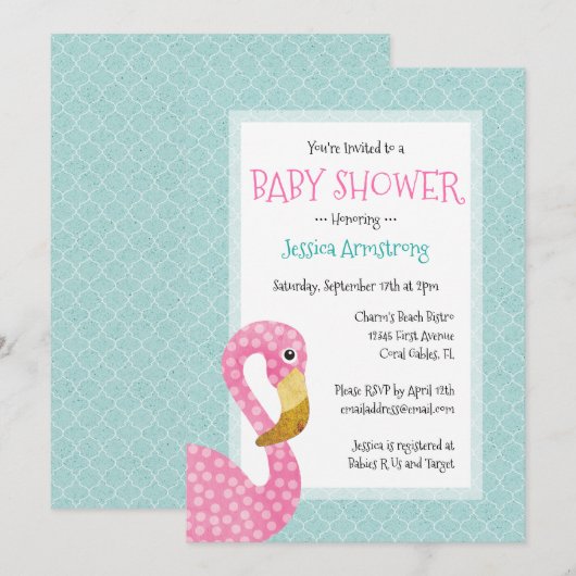 Roze Baby shower Flamingo Kaart (Voorkant / Achterkant)