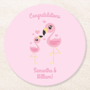 Roze Baby shower Flamingo Ronde Kartonnen Onderzetter